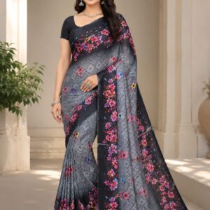 স্টাইলিশ মাল্টি-কালার ফ্লোরাল প্রিন্ট সফট শাড়ি