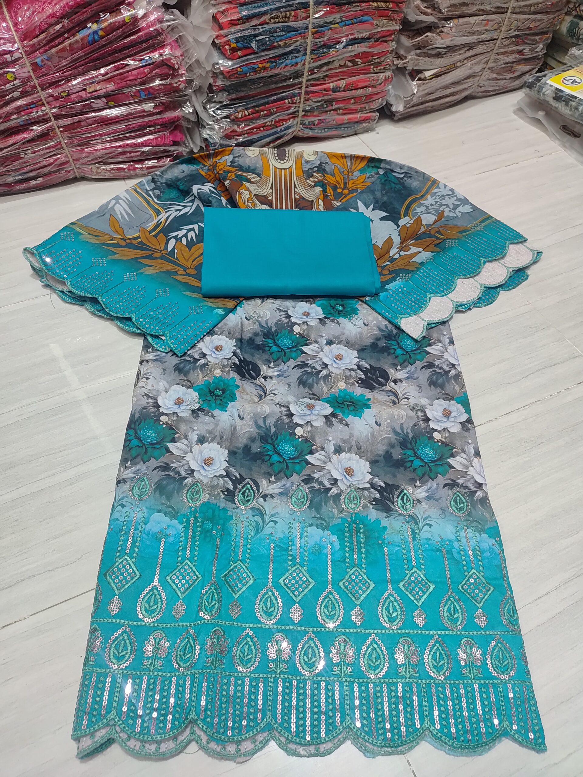 মার্শাল থ্রী পিছ ১০০% সুতি, লং ৪৬ সালোয়ার ২.৫ গজ,ওড়না ৫ হাত