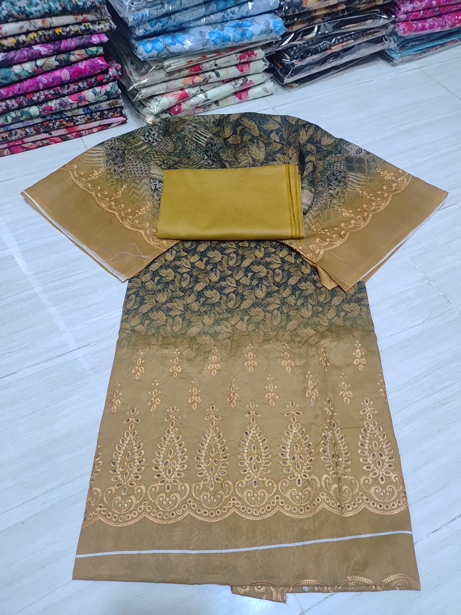 মার্শাল থ্রী পিছ ১০০% সুতি, লং ৪৬ সালোয়ার ২.৫ গজ,ওড়না ৫ হাত