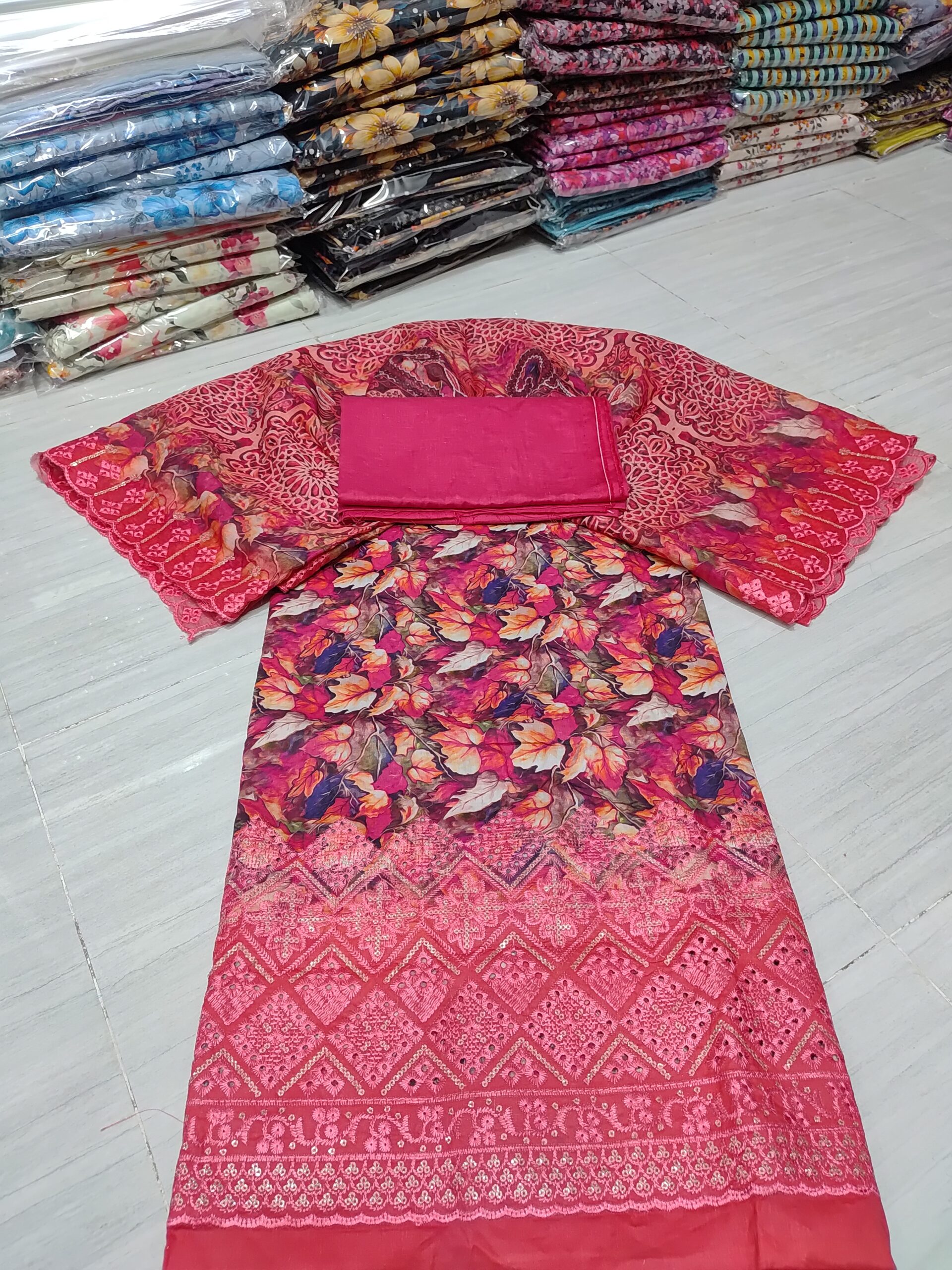 মার্শাল থ্রী পিছ ১০০% সুতি, লং ৪৬ সালোয়ার ২.৫ গজ,ওড়না ৫ হাত